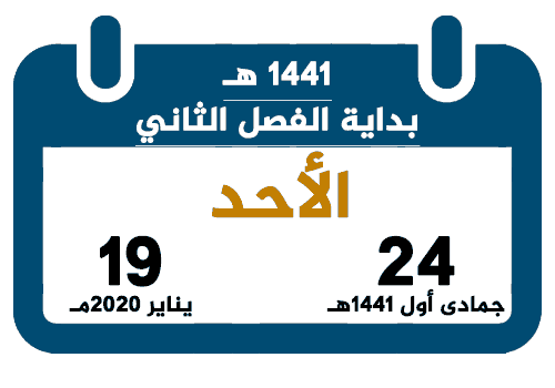 بداية الفصل الدراسي الثاني 1441 تقويم السعودية