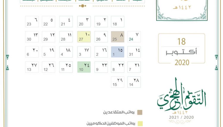 يوم الأحد 1 ربيع أول 1442هـ تقويم السعودية